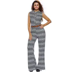 Модные женские туфли Лето рукавов макси комбинезоны с Belted Wide Leg Jumpsuit длинные брюки для дам плюс Размеры S-2XL