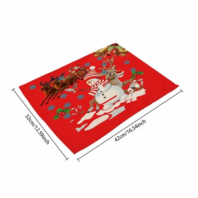 40x32cm Christmas Tree Snowman Printed Placemats Dining Tables Cotton Linen Cloth Coffee Tea Cup Pad Kitchen Placemat for Table