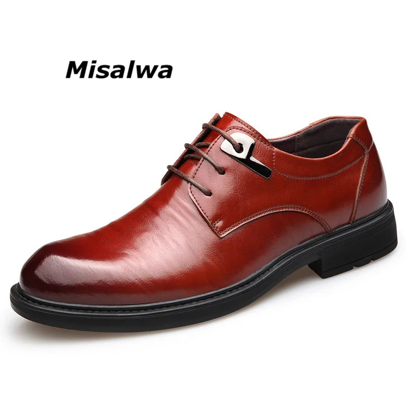 

Misalwa Brand Mens Shoes Formal Spring Split Leather Black England Stylish Wedding Dress Shoes Flats Work Office Footwear Brown