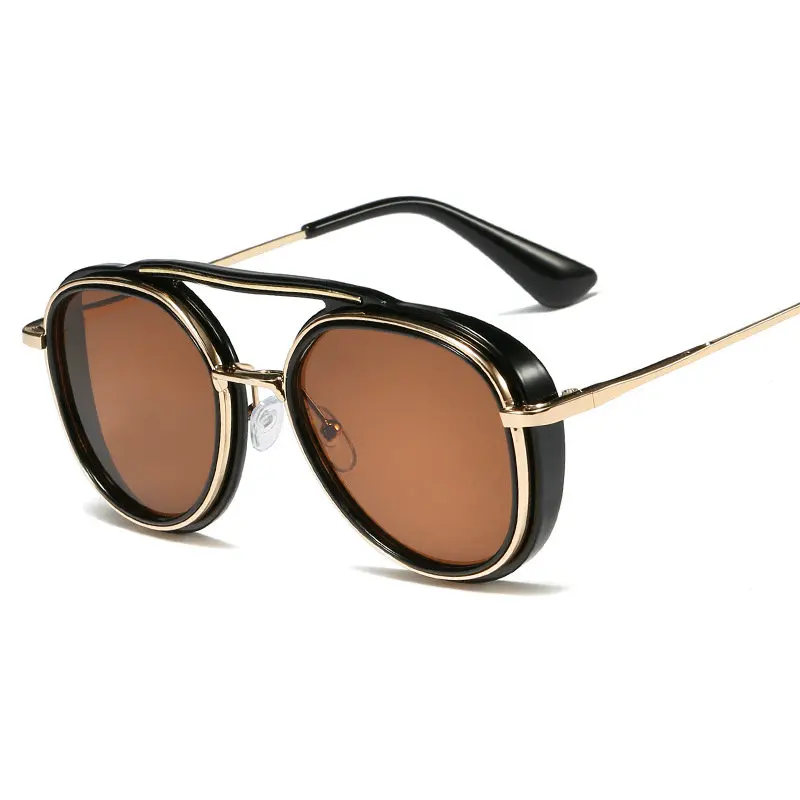 Негабаритные панк Овальные Солнцезащитные очки Женские винтажные маленькие панк очки Дизайнерские мужские черные леопардовые солнцезащитные очки оттенки NX - Цвет линз: Tea