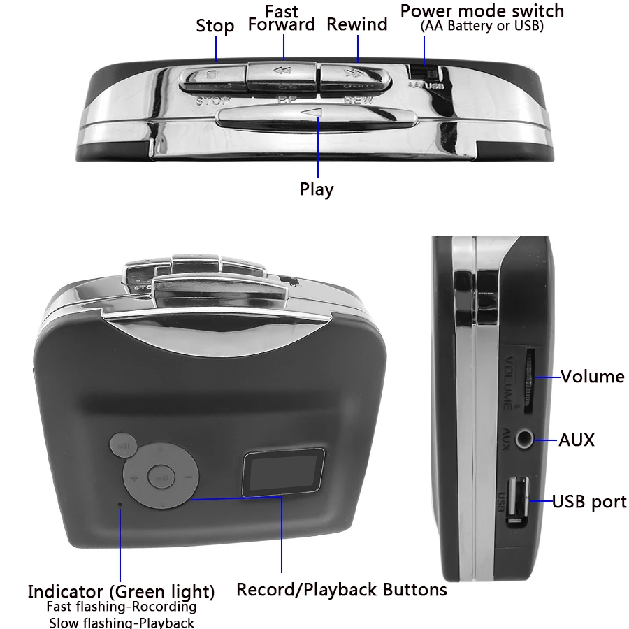 Автономный кассетный плеер, портативная Кассетная лента в MP3 конвертер, Walkman музыкальный рекордер, записанный MP3 на USB Flash