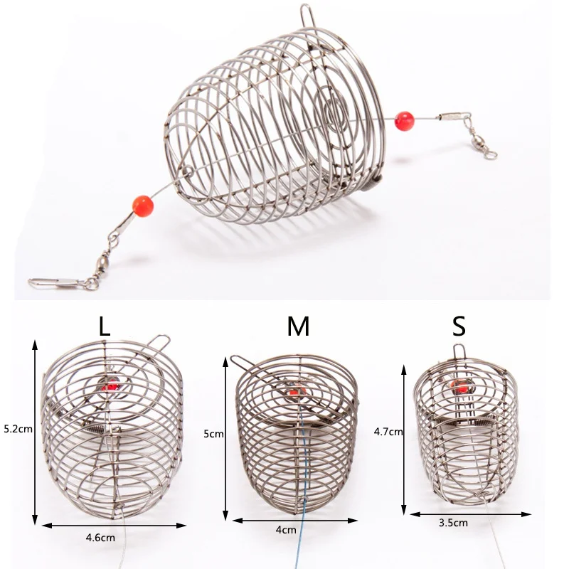 

S M L Stainless Steel Wire Fishing Lure Cage Small Bait Cage Fishing Trap Bottom Basket Feeder Holder Fishing Tackle