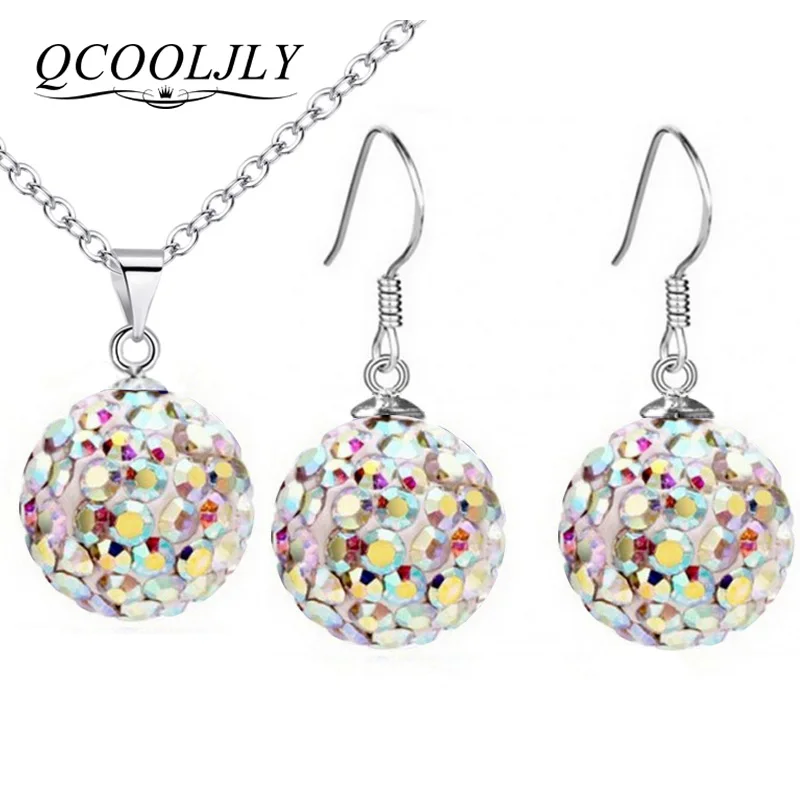 QCOOLJLY Fashion Austrian Crystal Pave Disco Ball Jewelry Sets Drop