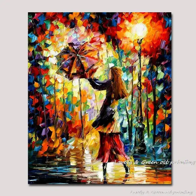 Fait à la main pluie fille coloré Palette couteau Figure