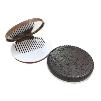 

1Pcs Portable Cartoon Makeup Mirror Chocolate Super Cute Sandwich Biscuit Makeup Hand Mirrors With Small Comb