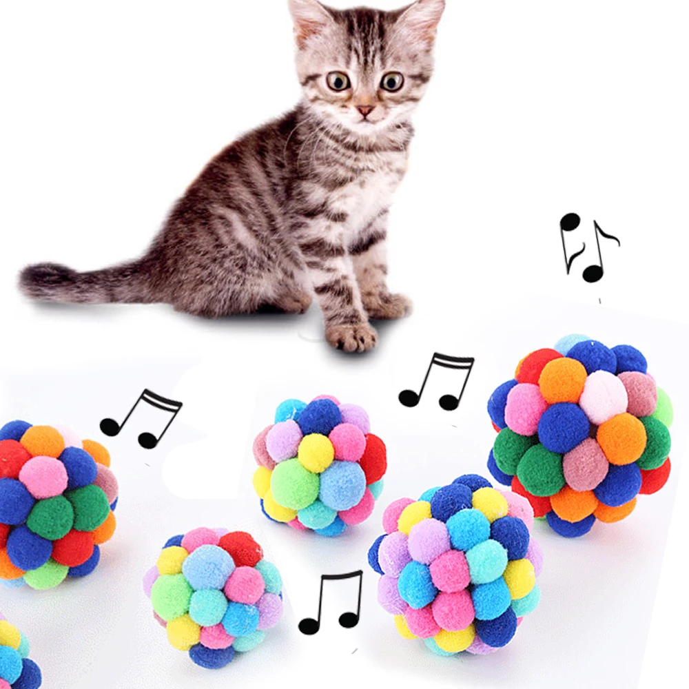 1 шт игрушки для котов красочный мяч с звук забавные обрабатывает мяч для кошек котенок Великобритании Pet губчатая игрушка