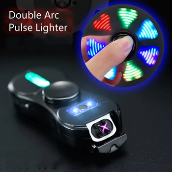 

Fingertip Gyro Dual Arc Pulse USB Electronic Lighter Hand Spinner Windproof Cigarette Lighter LED Lighter Play 18 Colors Pattern