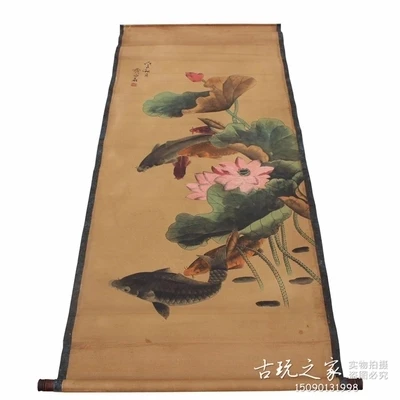 Антикварная каллиграфия и живопись Qi Baishi lotus fish висячая картина для гостиной. |