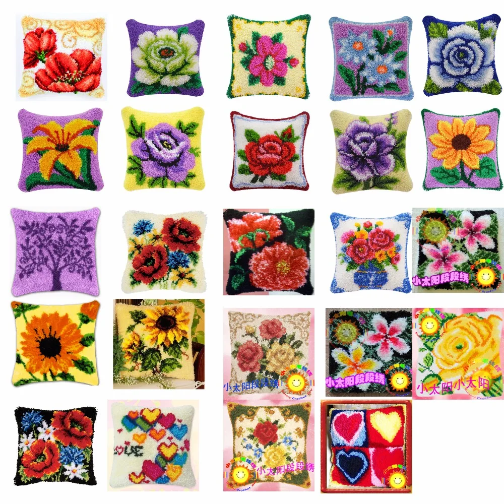 

flowers 2 Cushion Latch Hook Kit Pillow Mat DIY Craft Flower 42CM 42CM Cross Stitch Needlework Crocheting Cushion Embroidery