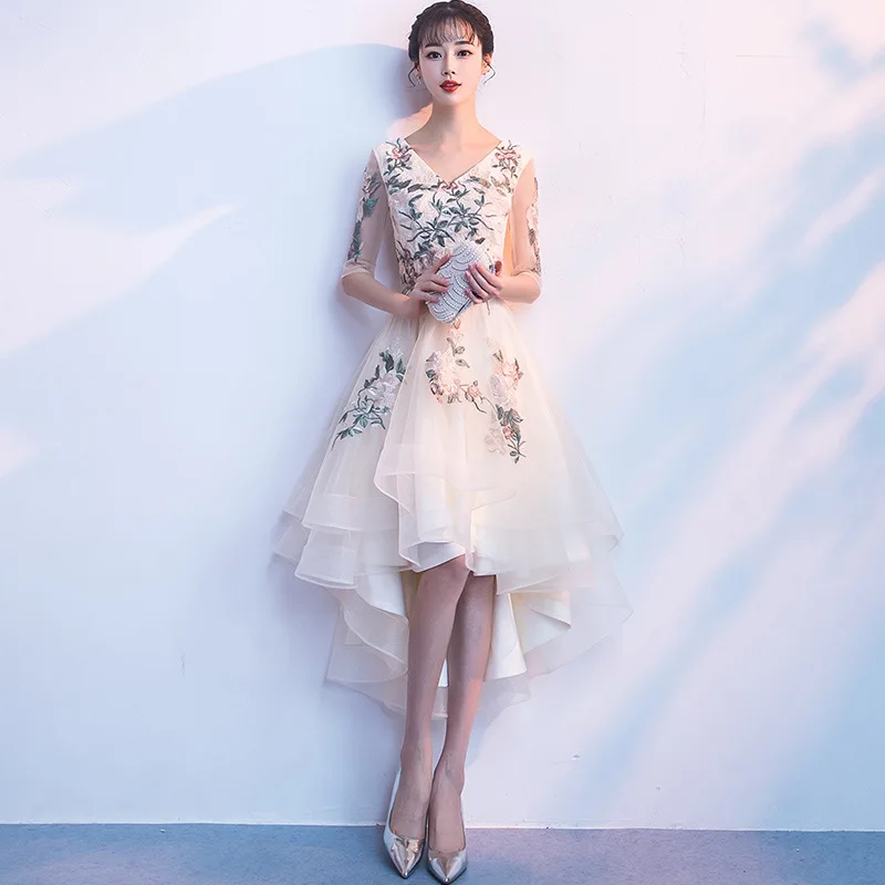 Champagne Embroidery Oriental Style Dresses Chinese Bride Vintage Traditional Wedding Cheongsam Dress Short Qipao Plus Size 3XL