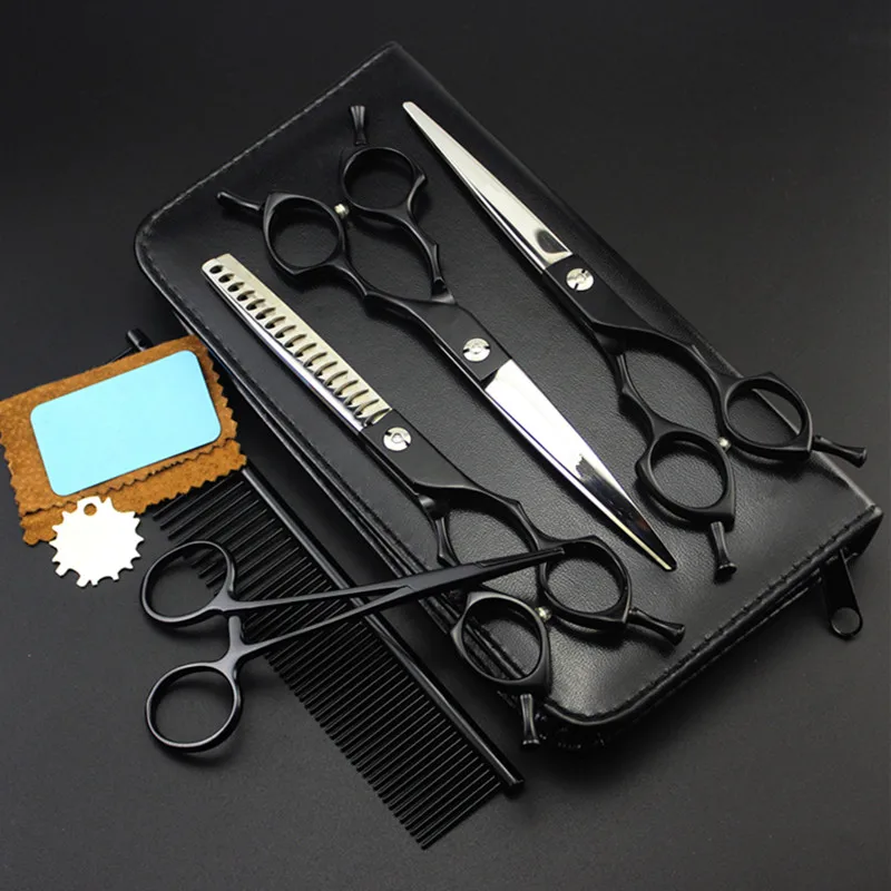 5 kit Professional Japan 6.5 inch black pet grooming hair scissors set dog cutting shears thinning barber hairdressing scissors