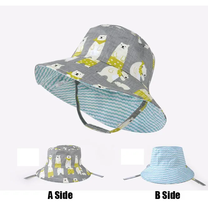 Недорогая шапка для малышей, новая хлопковая Солнцезащитная шапка с героями мультфильмов для маленьких мальчиков и девочек, летняя тонкая дышащая сетчатая шляпа-ведро, детские шапки с узорами - Цвет: Bear