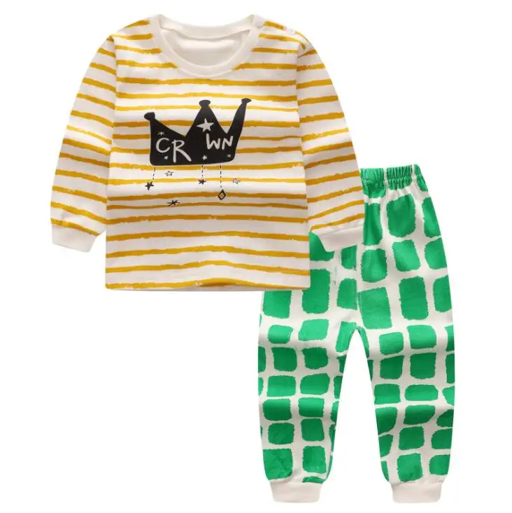 Весенне-осенние пижамы для маленьких мальчиков и девочек хлопковый спортивный костюм одежда для сна с героями мультфильмов детская одежда для сна с длинными рукавами