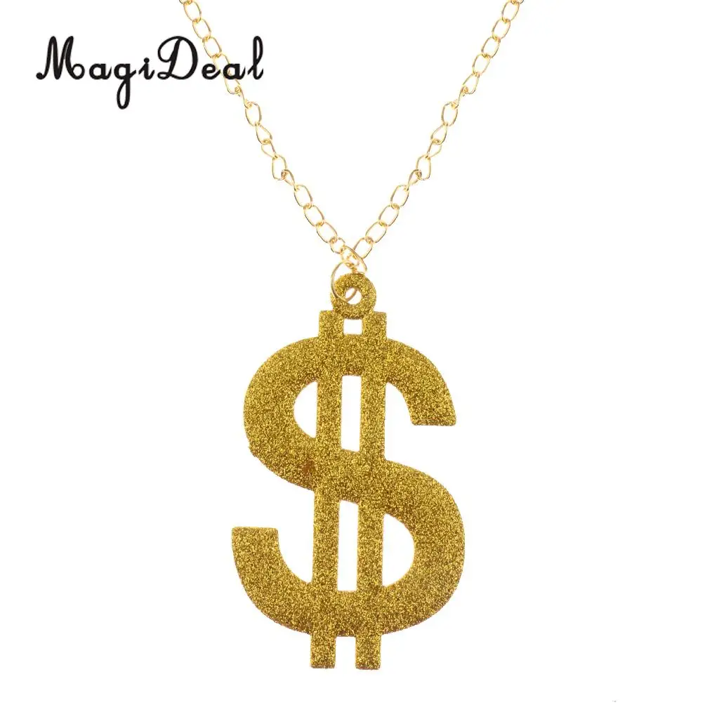 MagiDeal Set of 3pcs Glitter USD Dollar Signs Eye Glasses Ring Necklace 70s 80s Rapper Big Daddy Costume Dress up Jewelry Props