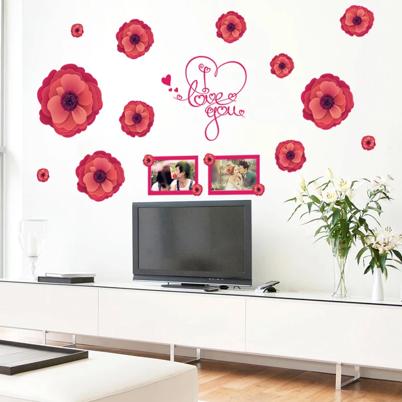I love you Red Flower photo frame Wall Sticker Furniture Sticker