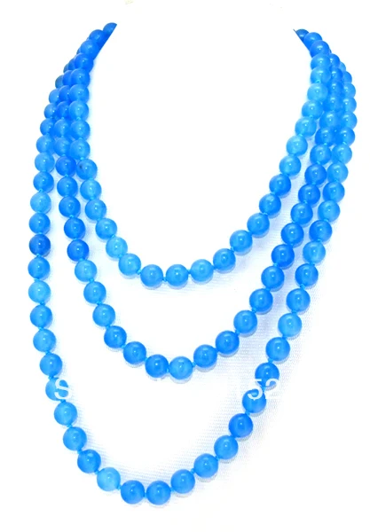

ddh00126 Long 52" Necklace blue Jade 8mm Round Beads Knotted Each Beads Single
