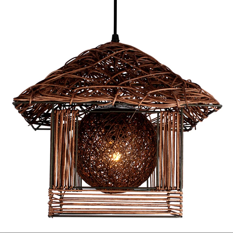 Pastoral Artistic Bird's Nest led pendant lights lamp Rattan single