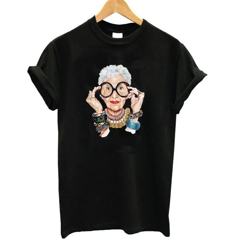 

Dropshipping Summer Tumblr Fashion Old Women Print T Shirt Women Cotton O-neck Short Sleeve Tops for Women Kawaii Tshirt