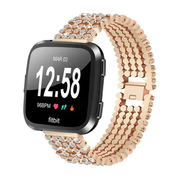 

For Fit bit Versa Five Beads Round Rhinestone Inlaid Watch Strap Solid Full Rhinestone Alloy Wrist Band