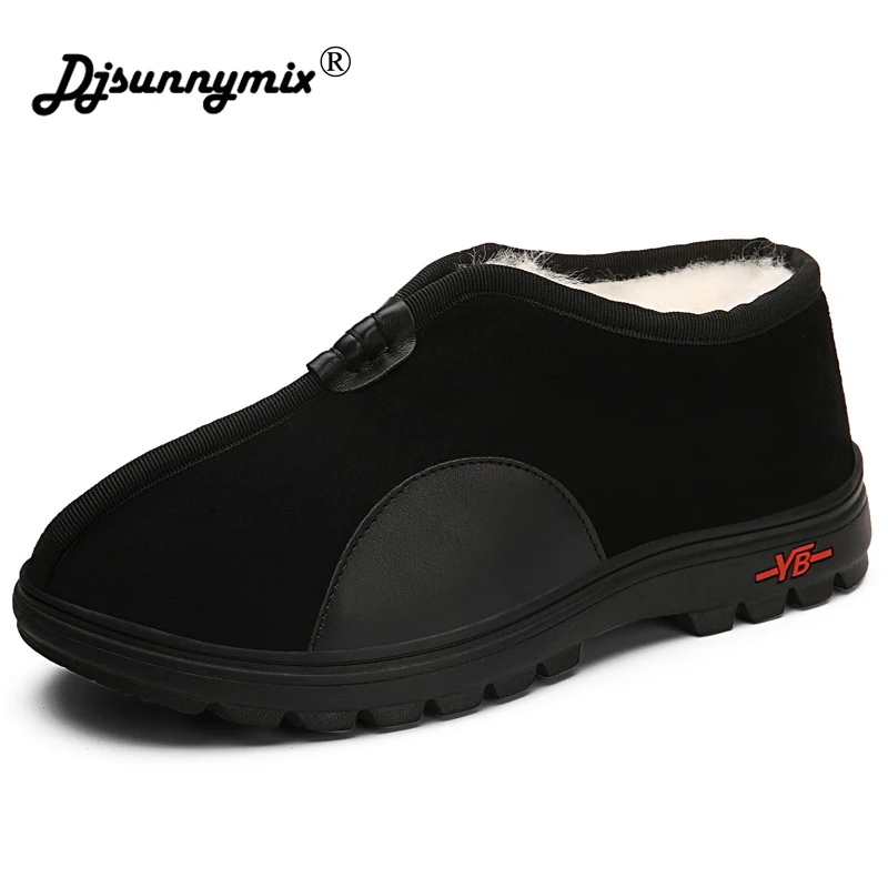 

2018 New Wool Men Winter Shoes Warmest Cow Suede Handmade Men Snow Boots Winter Plush Keep Warm Ankle Boots big size 36-45