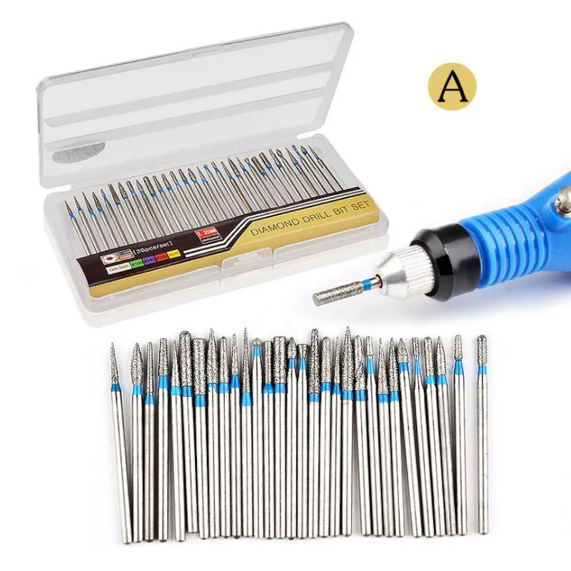 

30pcs Diamond Nail Drill Bits Set Rotate Burr Cleaner Milling Manicure Cutter For Pedicure Electric Drill Machine Nail Art Tools
