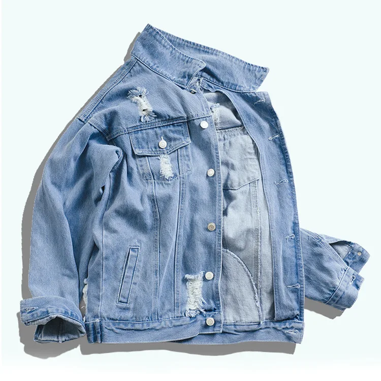 2018 Denim Jacket Men Hip Hop Streetwear Dog Head Printing Cowboy Ripped Distressed Jean Jacket Men Women Brand Casual Jacket