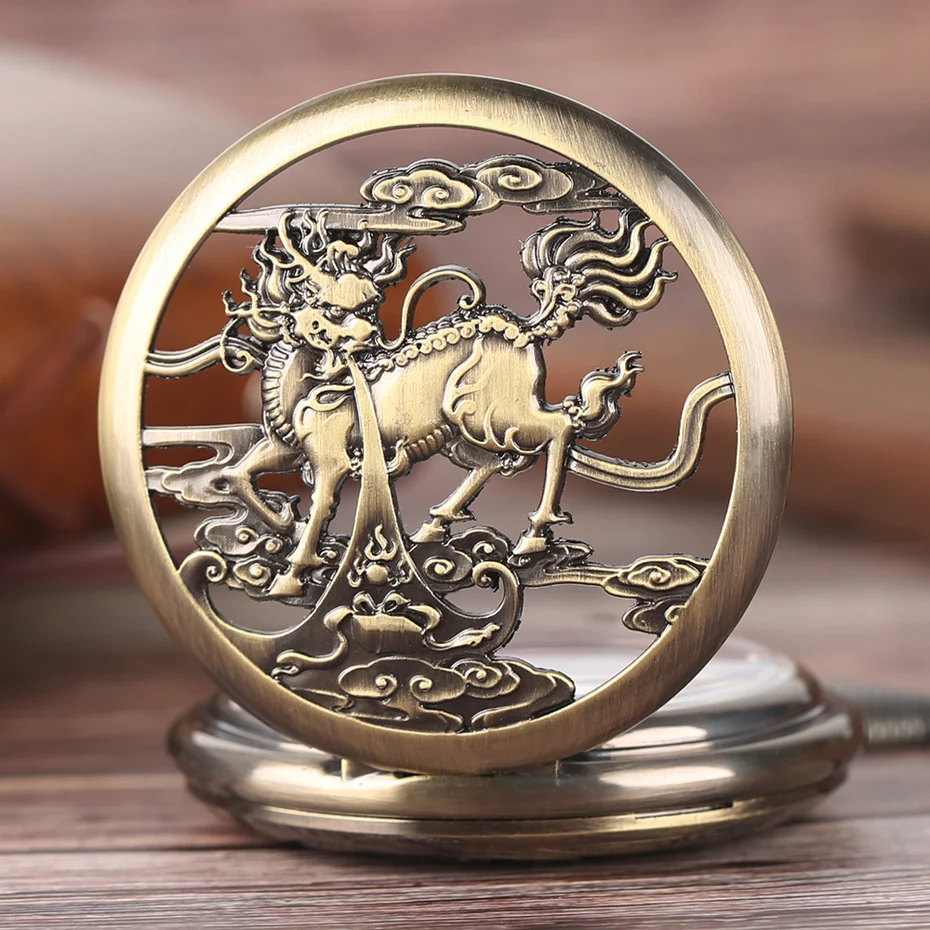  Vintage Roman Numbers Mechanical Pocket Watches Men Women Automatic Kylin Hollow Fob Clock Exquisite Gift For Xmas Birthday  (5)