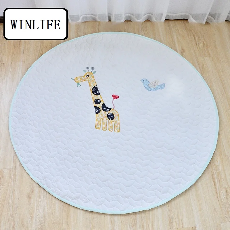 Winlife Корейский мультфильм Стиль дети ковры натуральный хлопок коврики круглые коврики ребенка ползать коврики Стирка ковров 140x140 см ковры