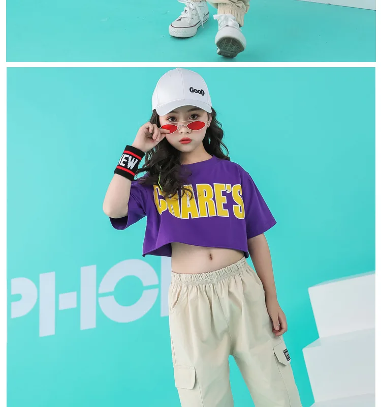 Крутая детская одежда в стиле хип-хоп повседневные штаны для бега укороченная футболка для девочек, костюмы для джазовых танцев, одежда для бальных танцев