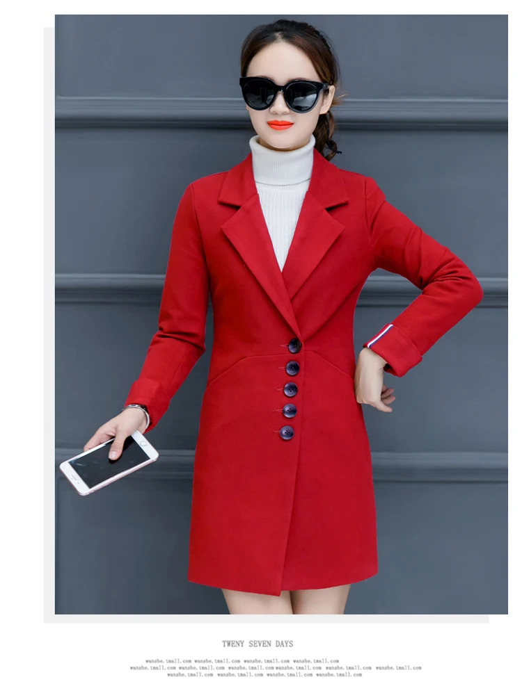 Luzuzi Женская шерстяная куртка Корейская версия новая осенняя и зимняя мода тонкое длинное шерстяное пальто Зимние шерстяные куртки женские