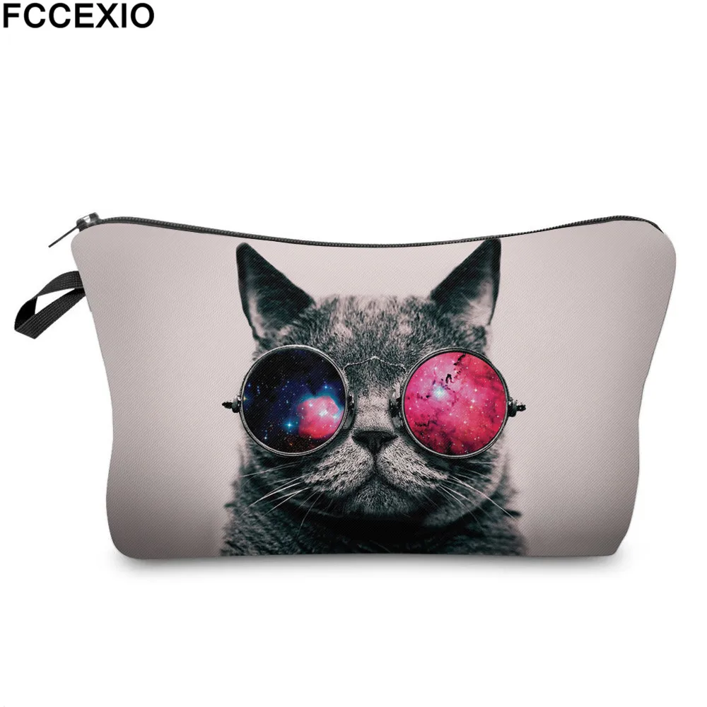 

FCCEXIO New 3D Print Makeup Bags With Galaxy Cat Pattern Cute Cosmetics Pouchs For Travel Ladies Pouch Women Cosmetic Bag 05
