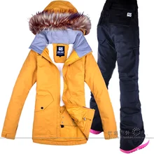 Gsou Снежный женский лыжный костюм ветрозащитная Водонепроницаемая уличная спортивная одежда утепленная термальная куртка для сноуборда+ Брюки Новинка