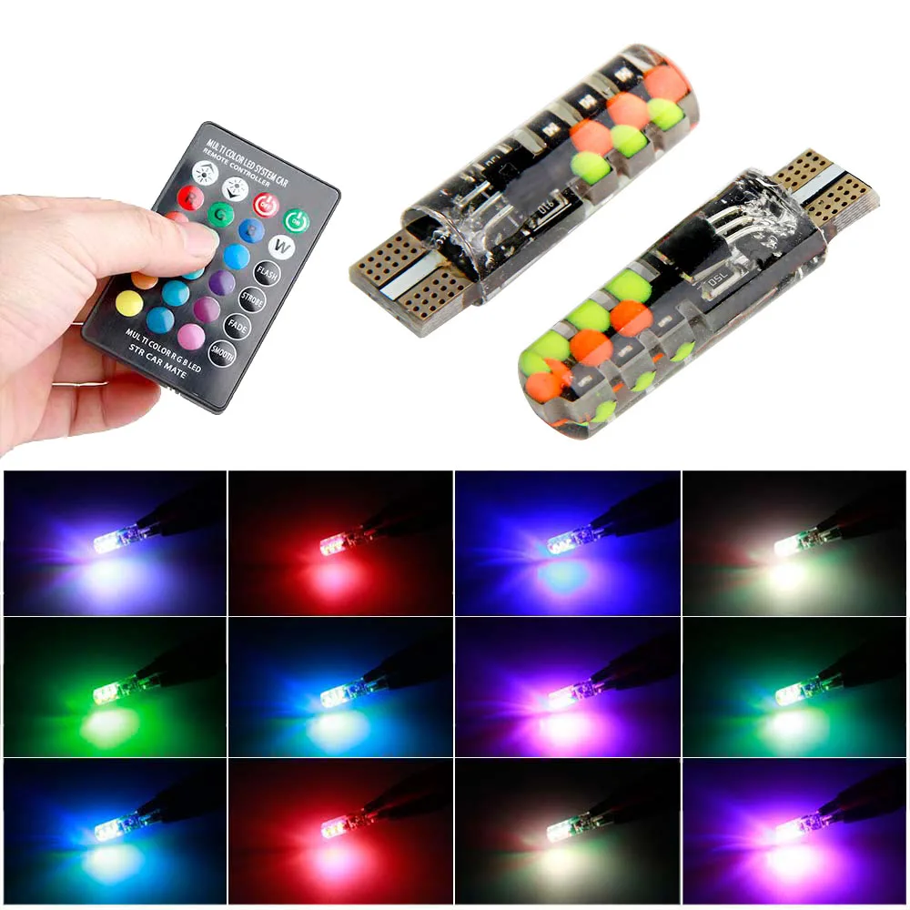 2 шт. T10 W5W COB Автомобильные светодиодные лампы RGB с пультом дистанционного