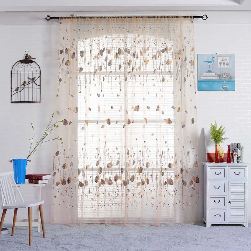 

1pc Burnout Fall Leaf Pattern Tulle Curtain Household Window Screening Decor Burnout Floral Voile Curtains Blind for Living Room