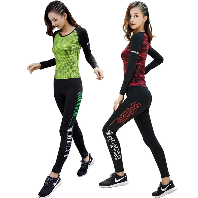 Женские комплекты для бега, комплект из 2 предметов, топ и штаны, спортивная одежда для фитнеса, йоги, набор для бега, женские костюмы для бега с длинным рукавом для женщин