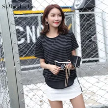 Women T-shirts and Tee 2017 Summer New Fashion short sleeve Loose black Femme Blusas Stretch Casual striped shirt