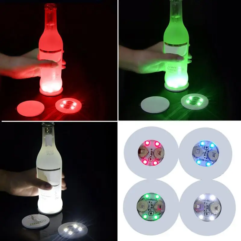 

Battery Powered LED Bottle Stickers Coasters Flashing Light Bulb Bottle Cup Mat Color Changing Light Up For Club Bar Home Party