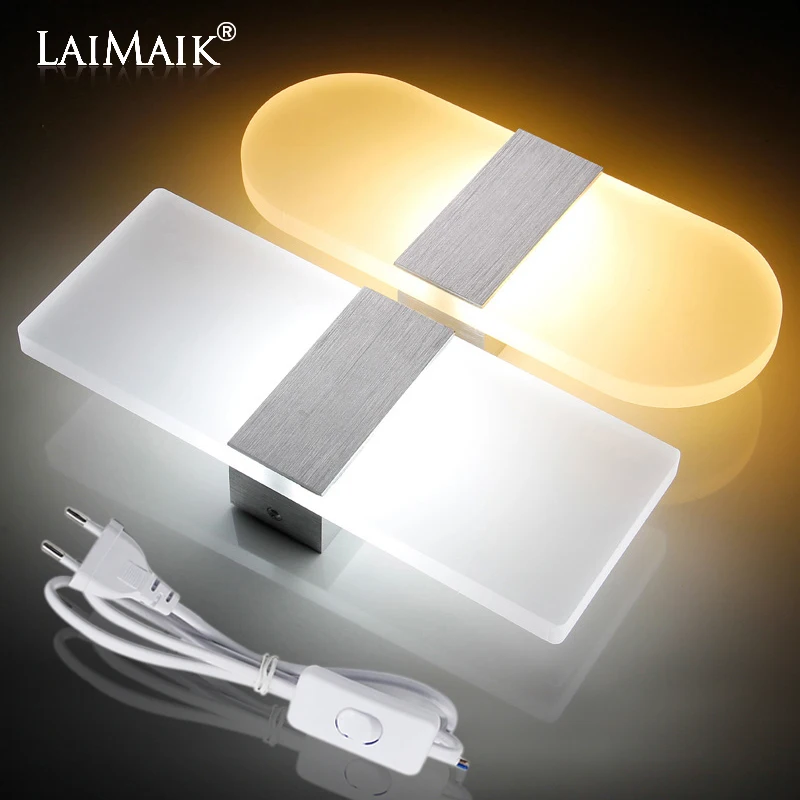 Laimaick, современный светодиодный настенный светильник, прикроватная лампа, AC85-265V переключатель, настенный светильник, лампа 6 Вт/9 Вт, акриловая настенная лампа для ванной