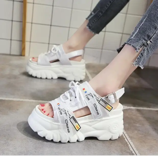 Women's platform Sandals Summer White Black Wedge High Heels Shoes Female Leather Casual Chunky Sandals Buckle Beach shoes Women's platform Sandals Summer White Black Wedge High Heels Shoes Female Leather Casual Chunky Sandals Buckle Beach shoes