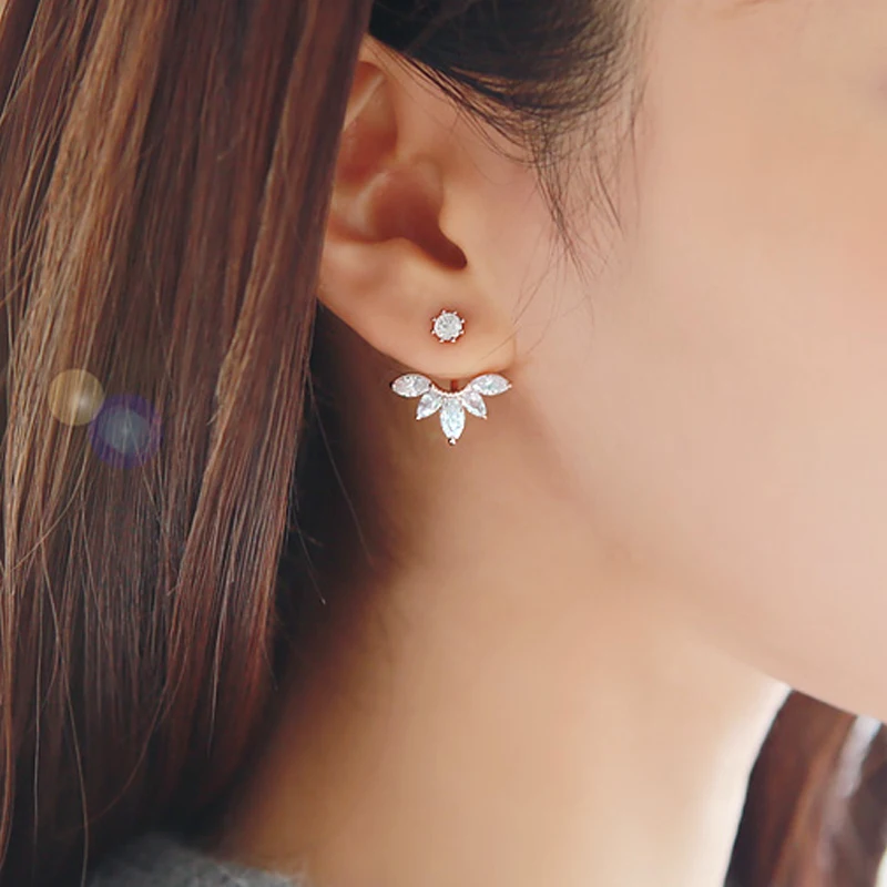 

925 pure silver earring anti-allergic sweet flower crystal neckband diamond stud earring elegant Women