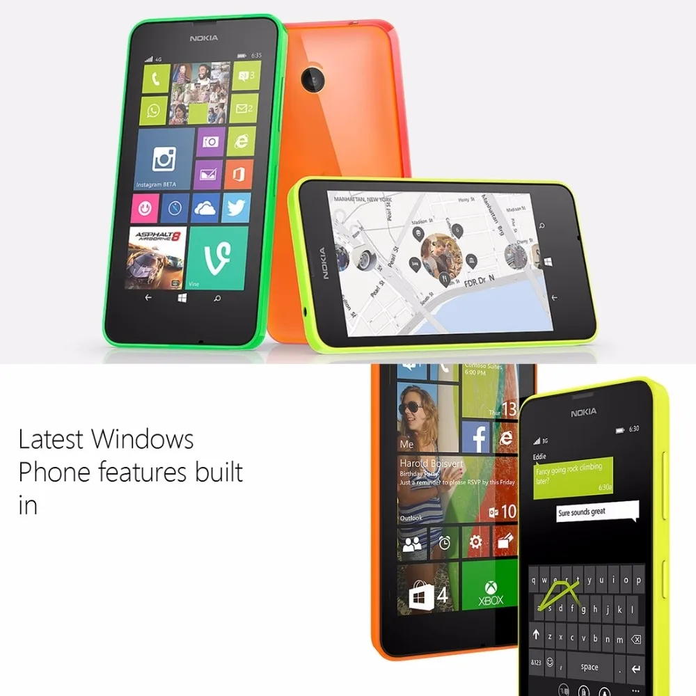 Nokia Lumia 635 Windows Phone 4," экран четырехъядерный 1,2 ГГц 8G rom 5.0MP wifi gps разблокированный 4G LTE телефон для пожилых людей