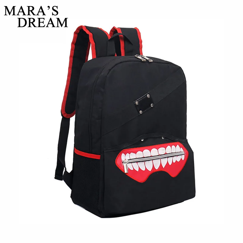 

Mara's Dream 2017 New Anime Tokyo Ghoul Canvas Unisex Cartoon Soild Softback Zipper Printed Black Backpack Double Shoulder Bag