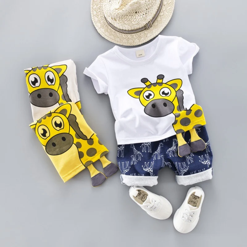 

2Pcs Summer Casual Baby Boy Clothes Set Cartoon Pattern Short Sleeve And Pant Kit Kids Toddler Outfit Set Cotton