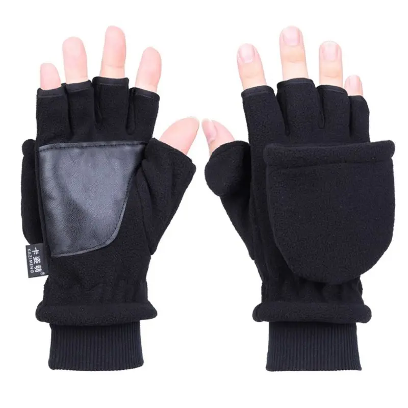 Women Men Winter Polar Fleece Half Finger Flip Gloves Double Layer Thicken Touch Screen Fingerless Convertible Mittens Wrist War 