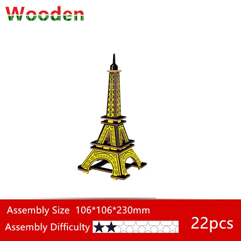 

Eiffel Tower Assembly Construction Sets Wooden 3D Puzzle Model Building Toys Teens Adult Empire State Building Maya Pyramid