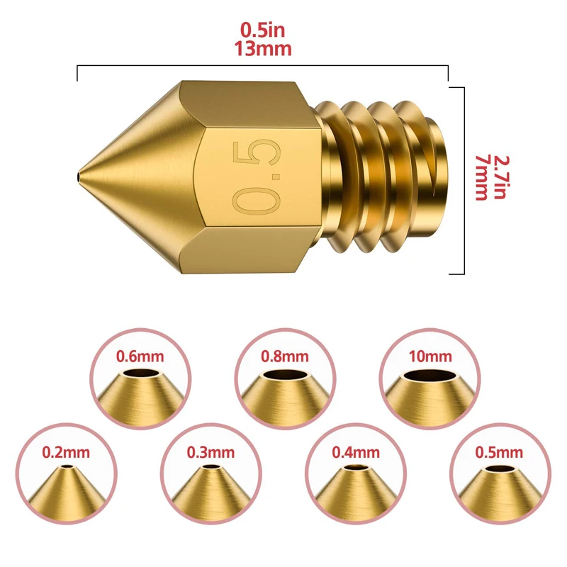 

3D Printers Parts MK7 MK8 Nozzle 0.4mm 0.3mm 0.2mm 0.5mm Copper Extruder Threaded 1.75mm 3.0mm Filament Head Brass Nozzles Part