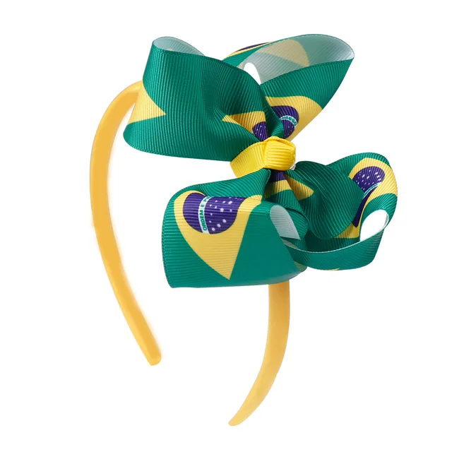 4" Brazil Flag Hairbands For Girls Handmade Grosgrain Ribbon Knot Satin Headband Brazilian