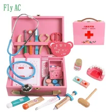 Fly AC Деревянный Детский доктор комплект со стетоскопом и 24 Спецодежда медицинская сумка-саквояж оборудования, упакованные в прочном подарочный футляр