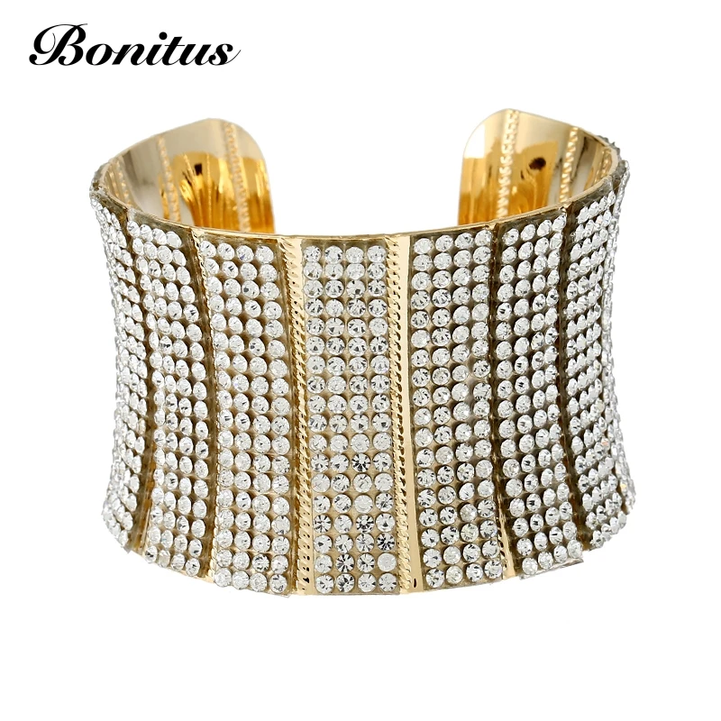 [Bonitus Jewelry Store]NewArrival Fashion Design Cuff Wide Full Bracelets &amp Bangles Rhinestone Crystal For Women HOT 07B4006 | Украшения