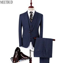 MEETBUD New arrival brand men suit for wedding slim fit party host prom man dark blue suits business casual dress suits